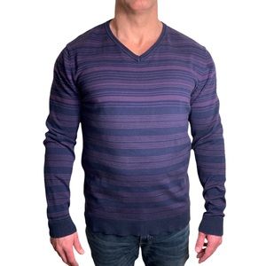 ALFANI Men’s Striped Cotton V-Neck Regular Fit Sweater in Purple, Navy, Black XL